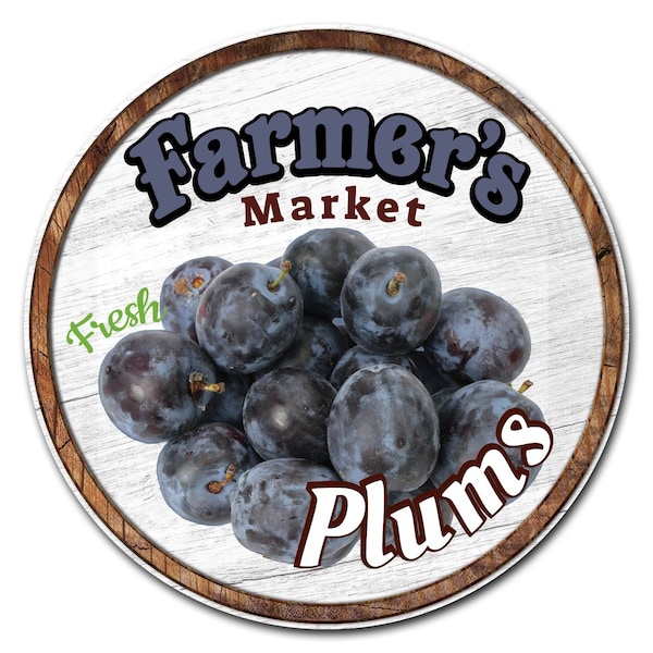 Corrugated Plastic Sign With Stakes 24in Circular-Farmers Market Plums, C-24-CIR-WS-Plums